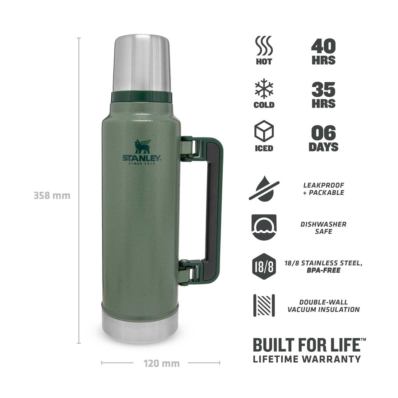 Stanley CLASSIC VAKUUM-FLASCHE 1,4 l Edelstahl Hammer Green